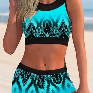 Swimsuit Tribal Print Mesh Stitching Bikini Set xl